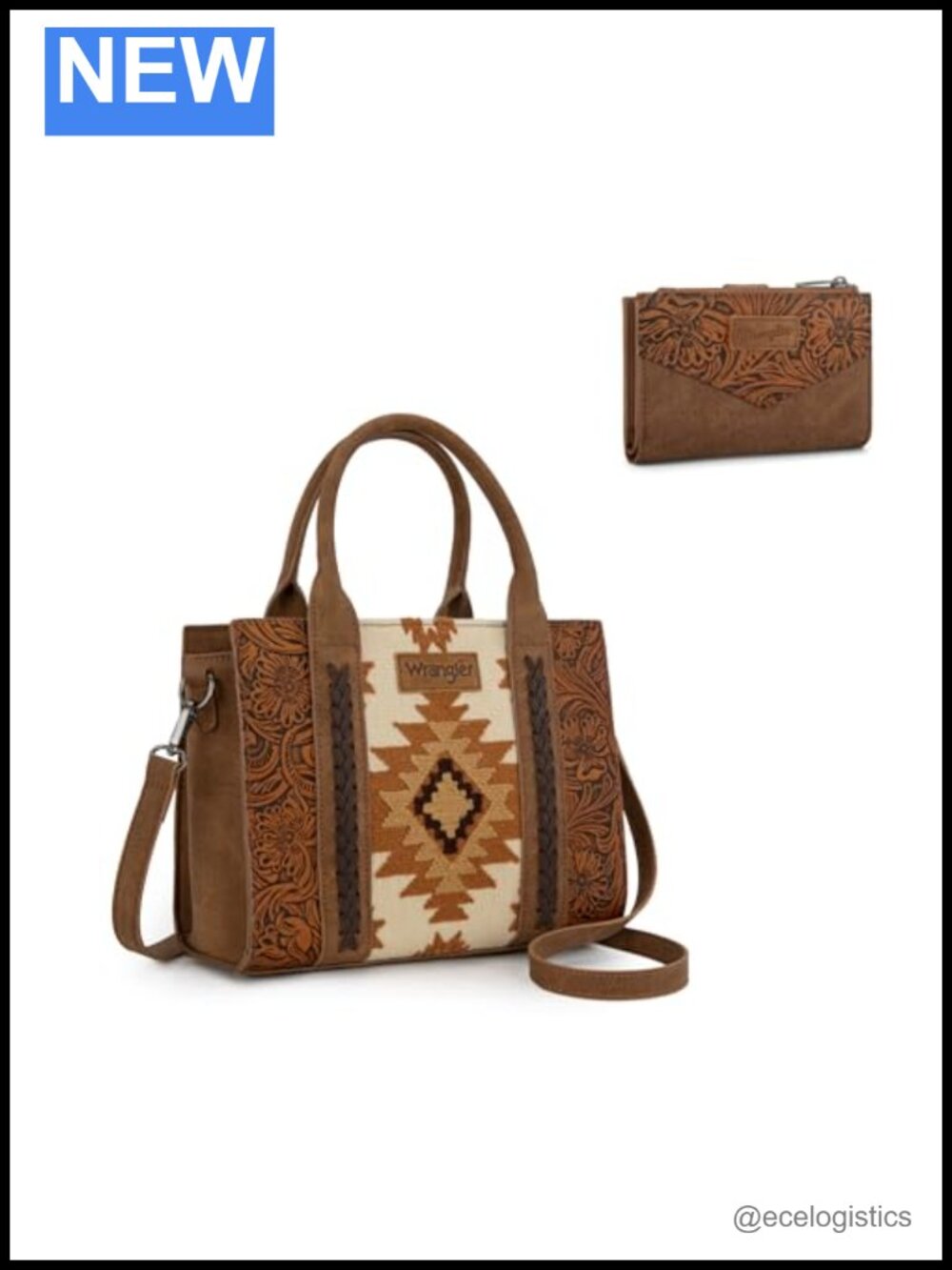 Wrangler Small Tote Bag with Matching Wallet Genuine Leather Aztec